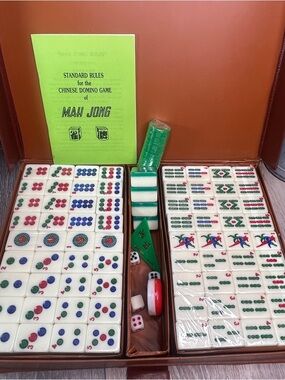Vintage Mahjong Game NEW Never Used Tiles Complete Set w/ Case & Accessories